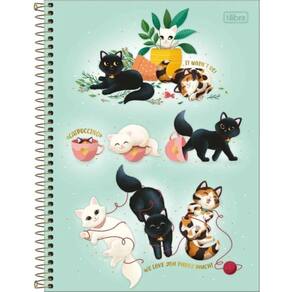Caderno Espiral Capa Dura Universitário 10 Matérias Purrfect Cat 160 Folhas Tilibra Verde