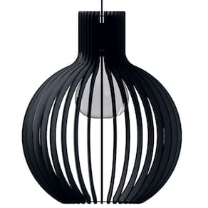 Luminária Teto Tipo Pendente Cúpula Mdf - Completa Cor: Preta