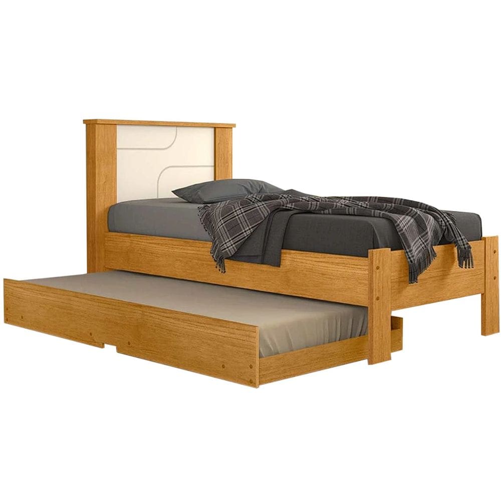 Cama Perola COM Cama Auxiliar Solteiro Conquista Cor Cinamomo Off White