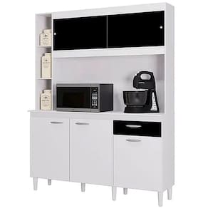 Armário de Cozinha Duda 140cm 5 Portas 1 Gaveta Poquema Cor Branco com Preto