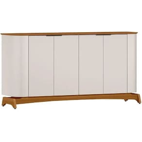 Buffet Serena com 4 Portas e Pés de Madeira Maciça New Ceval Cor Ipê Off White