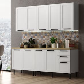 Cozinha Compacta 3 Gavetas com Tampo 100% MDF Branco 6 Peças CZ3300