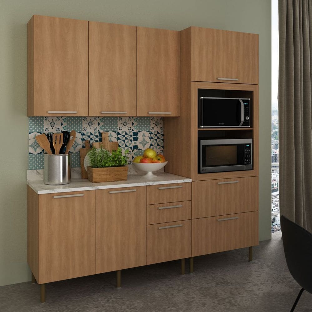 Cozinha Modulada com Torre Quente para Forno Microondas Freijó 4 Peças CZ3100