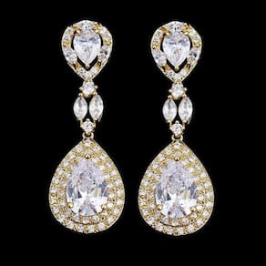 Brinco Noiva Zirconia Dourado Gota Pendurado Festa Debutante