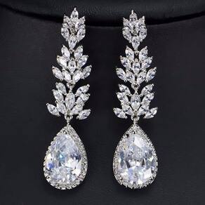 Brinco Noiva Zirconia Prata Pendurado Festa Debutante Luxo