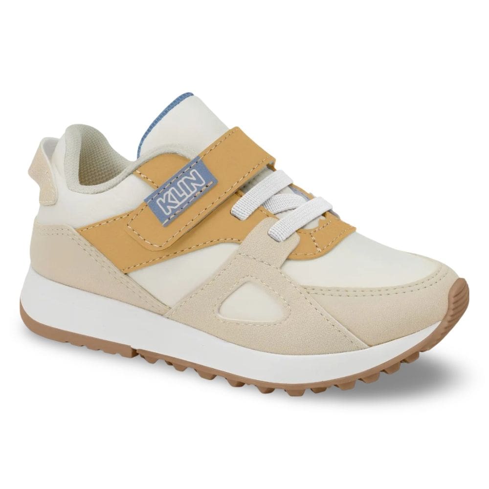 Tênis Infantil Menino Klin Walk Mini Branco Ocre Calce Fácil