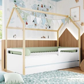 Cama para Quarto Infantil com Casinha Tivoli Branco/Pinus