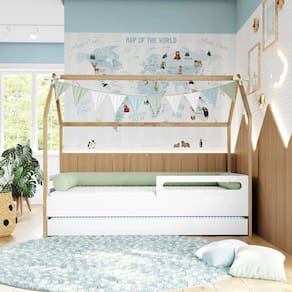 Cama para Quarto Infantil com Casinha Tivoli Branco/Mel