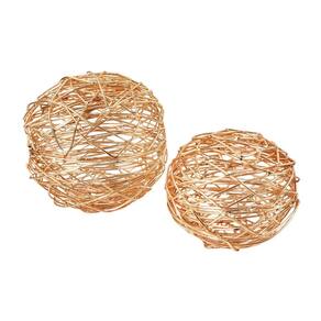 Kit 2 Bolas Decorativas Metal Acobreada Vazada Moderno