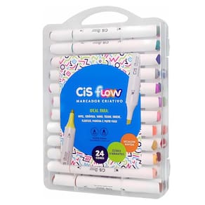 Caneta Marcador Artístico Estojo c/ 24 Cores Dual Pen 2 Pontas | Pintura | Colorir | Cerâmica | Cores Vivas