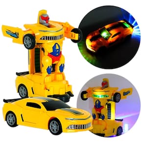 Carro E Robô 2 Em 1 - Bate, Volta, Som E Luz -amarelo