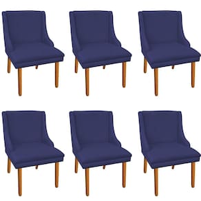 06 Cadeiras de Jantar Suede Pés Palito Castanho Azul Marinho