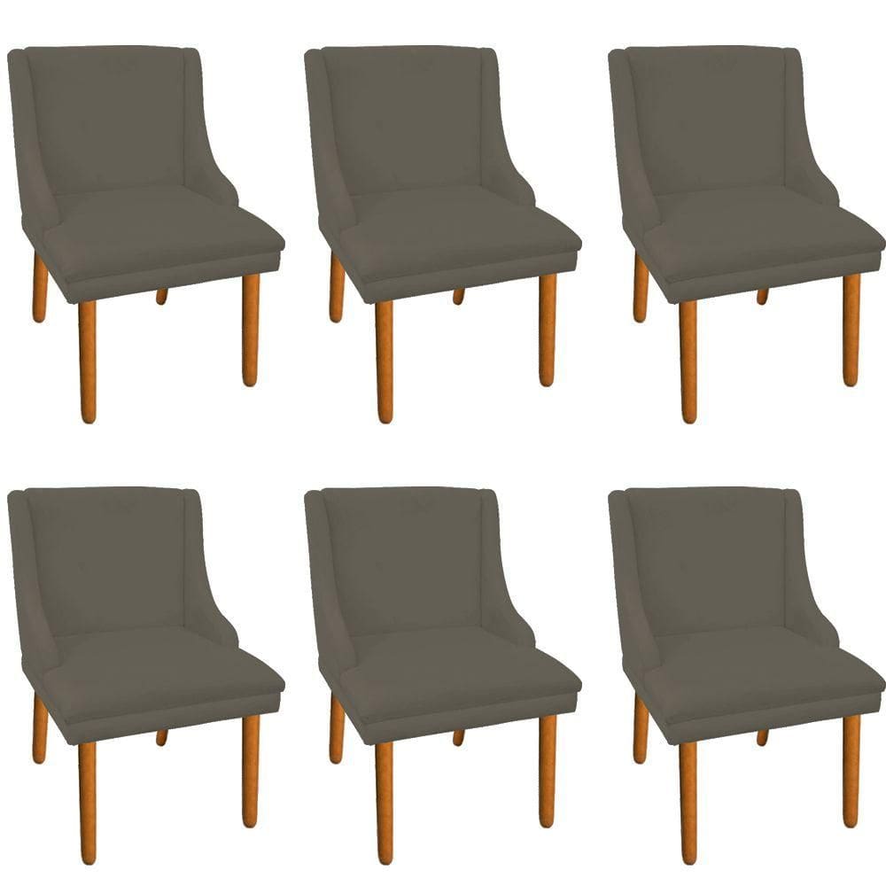 06 Cadeiras de Jantar Suede Pés Palito Castanho Marrom Rato
