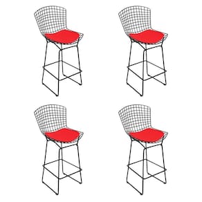 Kit 4 Banquetas Bistrô Bertoia Preta D80 Com Assento Vermelho Cor Preto