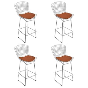 Kit 4 Banquetas Bistrô Bertoia Cromada D60 Com Assento Sintético Cobre Cor Cinza