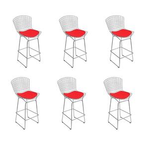 Kit 6 Banquetas Bistrô Bertoia Cromada D60 Com Assento Sintético Vermelho Cor Cinza