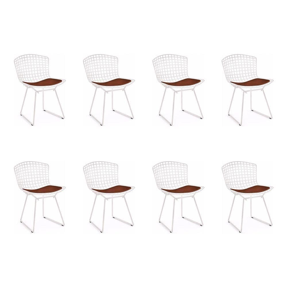 Kit 8 Cadeiras Bertoia Branca Com Assento Marrom Cor Branco