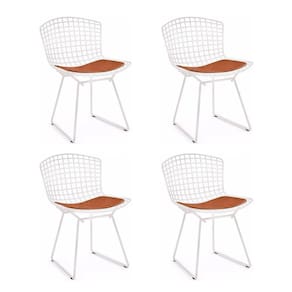 Kit 4 Cadeiras Bertoia Branca Com Assento Cobre Cor Marrom