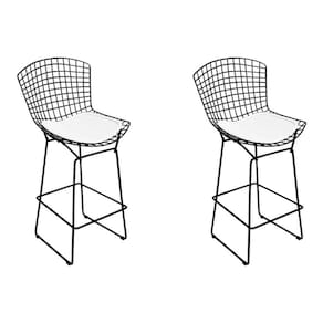 Kit 2 Banquetas Bistrô Bertoia Preta D70 Com Assento Branco Cor Preto