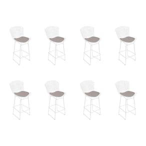Kit 8 Banquetas Bistrô Bertoia Branca D60 Com Assento Bege Cor Branco