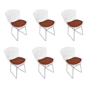 Kit 6 Cadeiras Bertoia Cromada Com Assento Sintético Marrom Cor Marrom