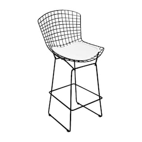 Banqueta Bertoia Preta D60 Assento Branco Cor Branco