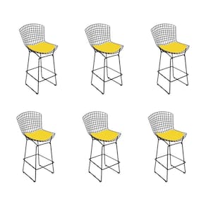 Kit 6 Banquetas Bistrô Bertoia Preta D60 Com Assento Amarelo Cor Preto