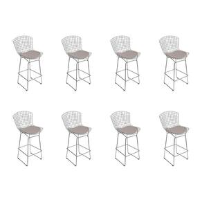 Kit 8 Banquetas Bistrô Bertoia Cromada D60 Com Assento Sintético Bege Cor Cinza
