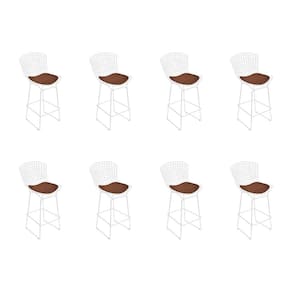 Kit 8 Banquetas Bistrô Bertoia Branca D70 Com Assento Marrom Cor Branco