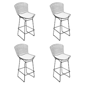 Kit 4 Banquetas Bistrô Bertoia Preta D80 Com Assento Branco Cor Preto