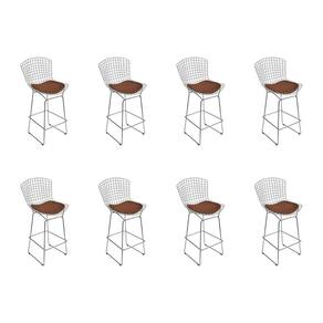 Kit 8 Banquetas Bistrô Bertoia Cromada D60 Com Assento Sintético Marrom Cor Cinza