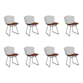 Kit 8 Cadeiras Bertoia Preta Com Assento Marrom Cor Marrom