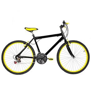 Bicicleta Masculina Aro 26 Mtb Alumínio Colorido 18 Marchas Cor Preta E Amarela