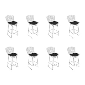 Kit 8 Banquetas Bistrô Bertoia Cromada D80 Com Assento Sintético Preto Cor Cinza