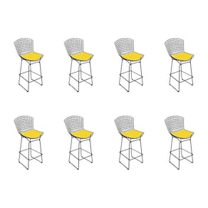 Kit 8 Banquetas Bistrô Bertoia Preta D80 Com Assento Amarelo Cor Preto