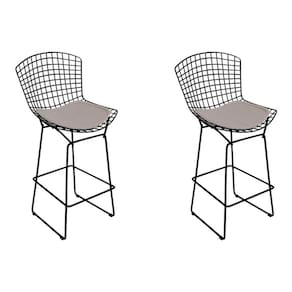 Kit 2 Banquetas Alta Bistrô Bertoia Preta D80 Com Assento Bege Cor Bege