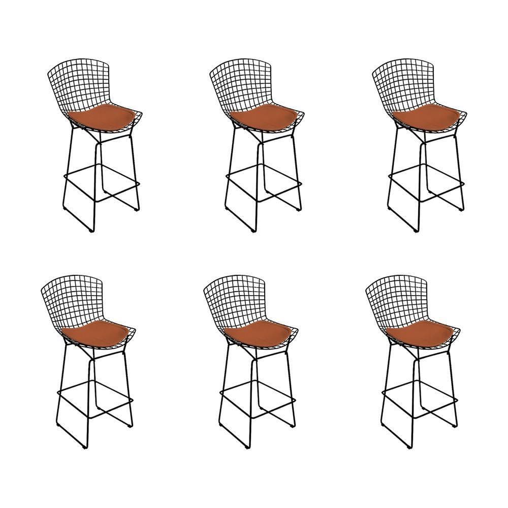Kit 6 Banquetas Bistrô Bertoia Preta D60 Com Assento Cobre Cor Preto