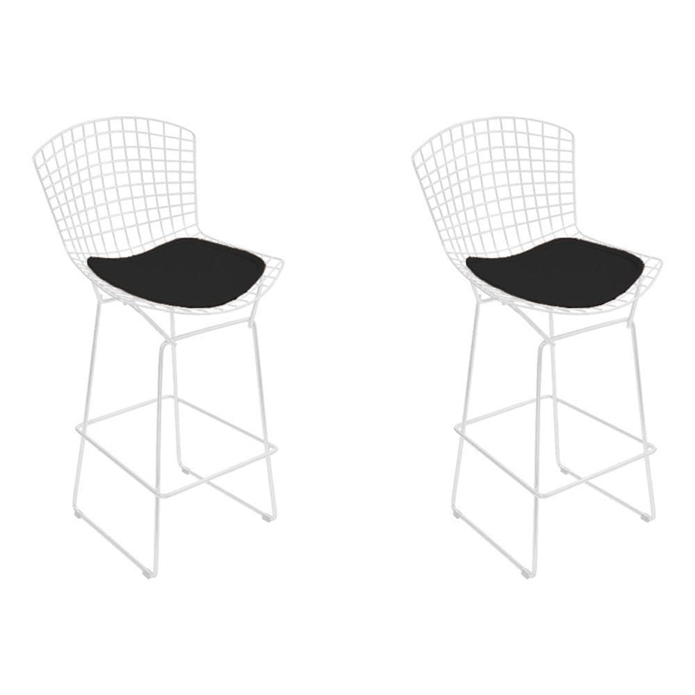 Kit 2 Banquetas Bistrô Bertoia Branca D60 Com Assento Preto Cor Branco