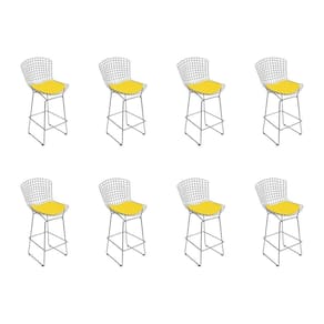 Kit 8 Banquetas Bistrô Bertoia Cromada D60 Com Assento Sintético Amarelo Cor Cinza