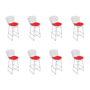 Kit 8 Banquetas Bistrô Bertoia Cromada D60 Com Assento Sintético Vermelho Cor Cinza