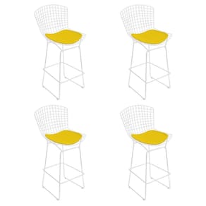 Kit 4 Banquetas Bistrô Bertoia Branca D70 Com Assento Amarelo Cor Branco