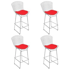 Kit 4 Banquetas Bistrô Bertoia Cromada D70 Com Assento Sintético Vermelho Cor Cinza