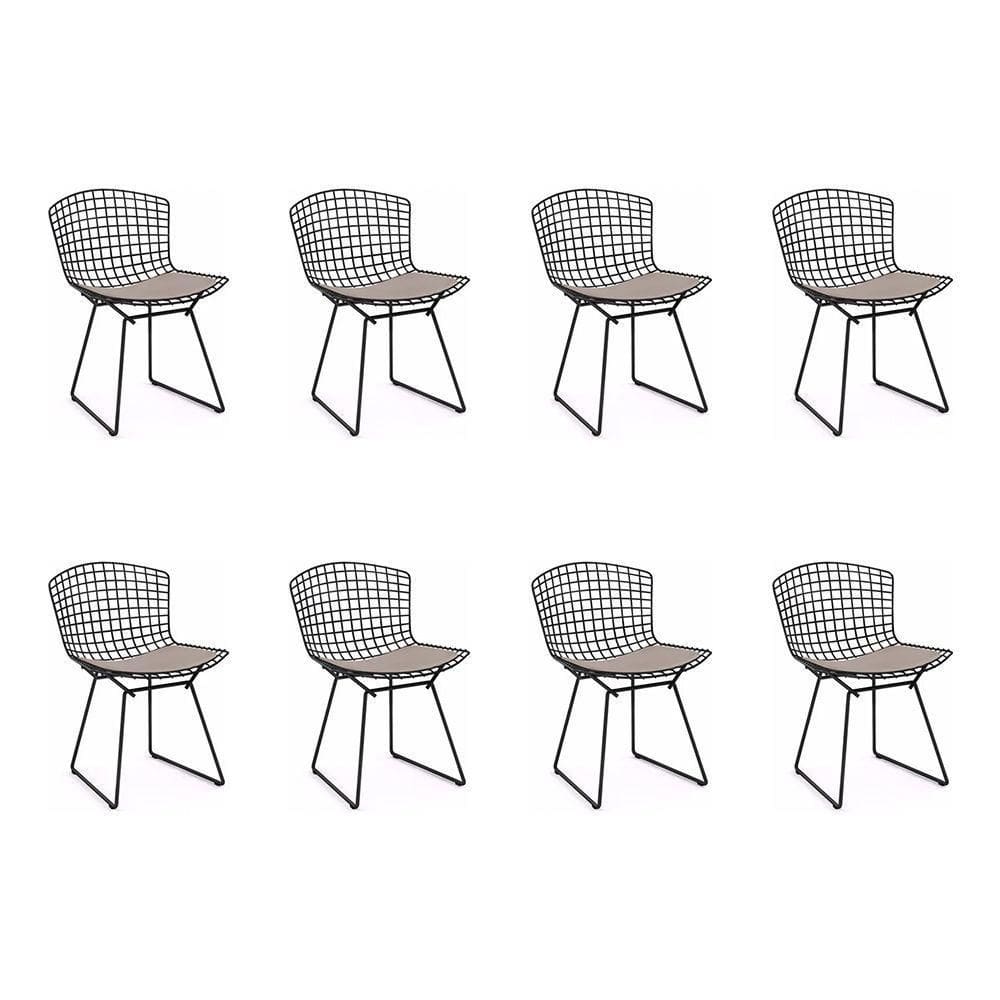 Kit 8 Cadeiras Bertoia Preta Com Assento Bege Cor Preto