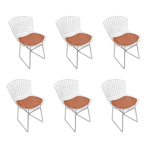 Kit 6 Cadeiras Bertoia Cromada Com Assento Sintético Cobre Cor Marrom