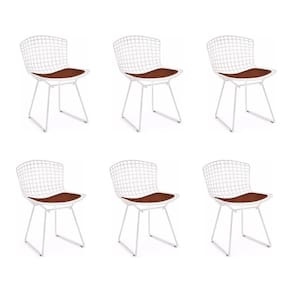 Kit 6 Cadeiras Bertoia Branca Com Assento Marrom Cor Branco