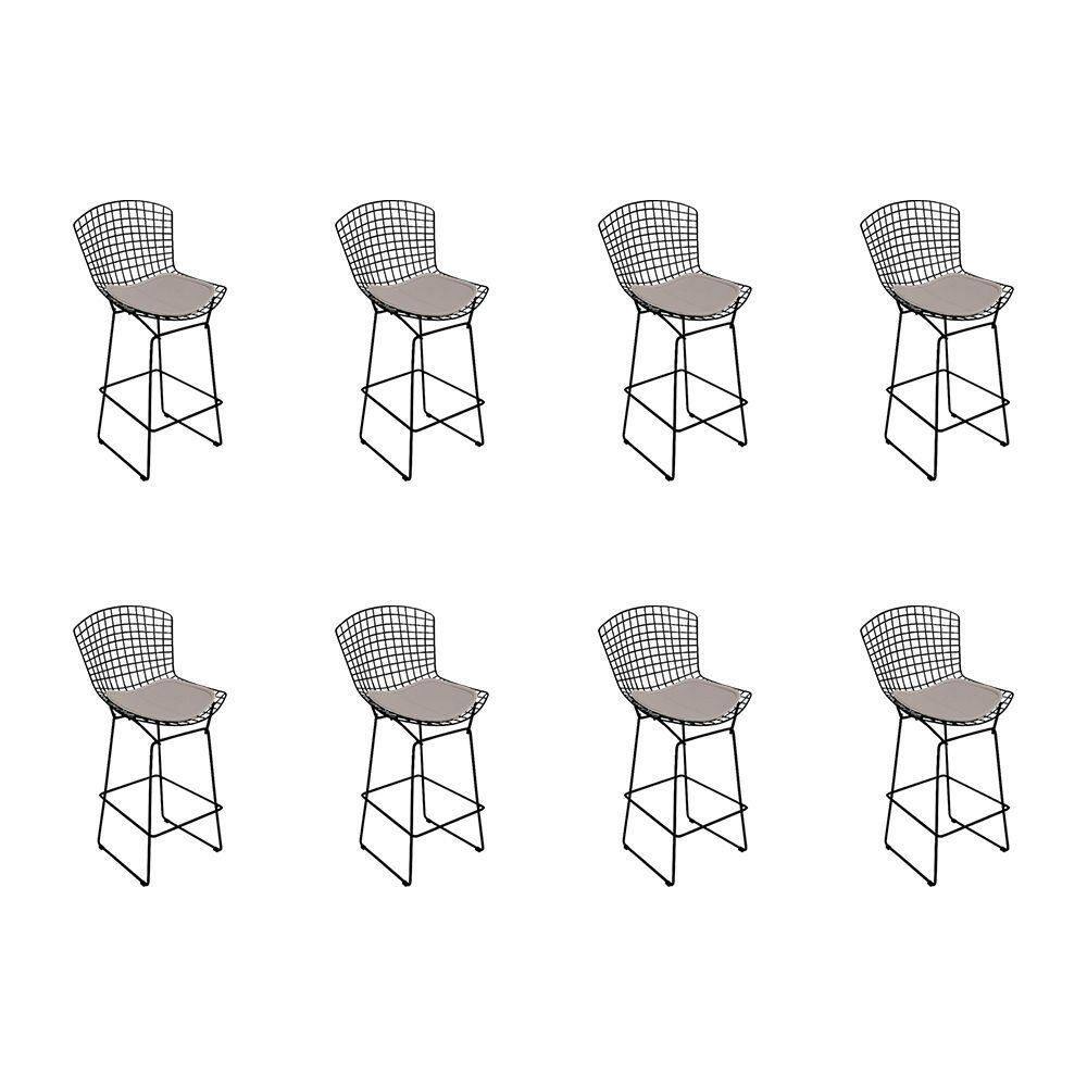 Kit 8 Banquetas Bistrô Bertoia Preta D70 Com Assento Bege Cor Preto