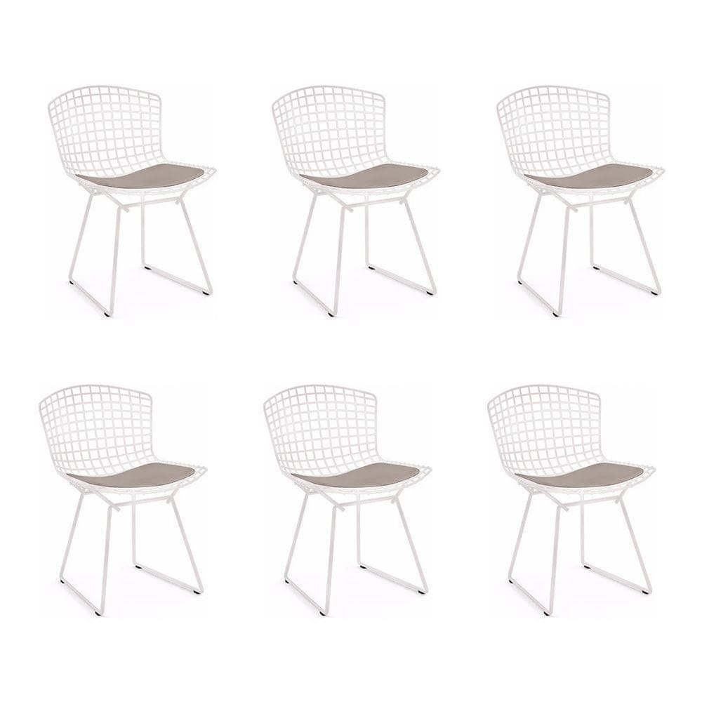 Kit 6 Cadeiras Bertoia Branca Com Assento Bege Cor Branco