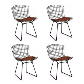 Kit 4 Cadeiras Bertoia Preta Com Assento Marrom Cor Marrom