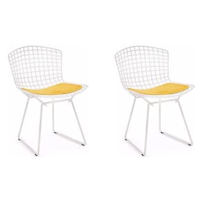 Kit 2 Cadeiras Bertoia Branca Com Assento Amarelo Cor Branco