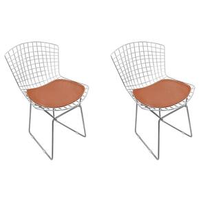 Kit 2 Cadeiras Bertoia Cromada Com Assento Sintético Cobre Cor Marrom